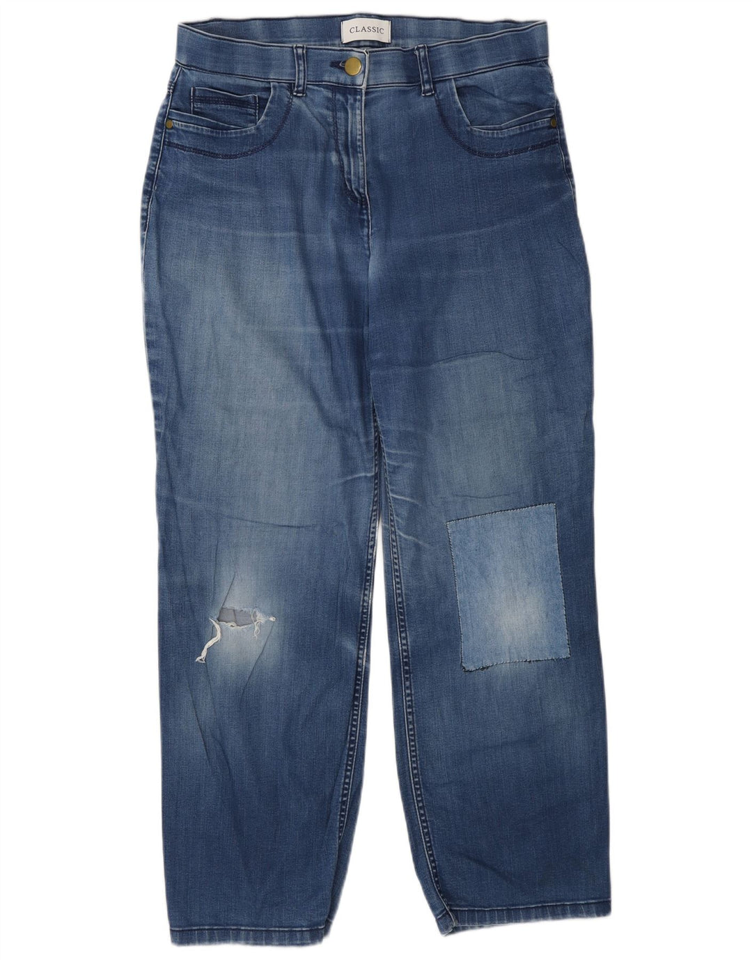 Marks & Spencer Blugi Distressed drepte pentru femei UK 12 Medium W28 L27 Albastru