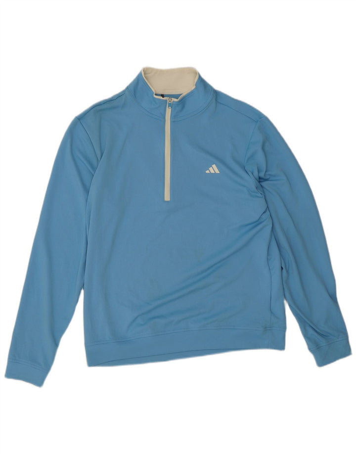 Trening pentru bărbați Adidas, cu fermoar, cu gât, poliester, albastru mediu