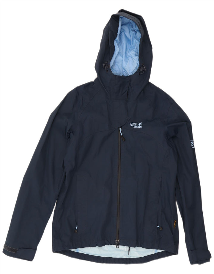Jack Wolfskin Jachetă de ploaie cu glugă pentru femei Marea Britanie 12/14 Poliamidă medie bleumarin
