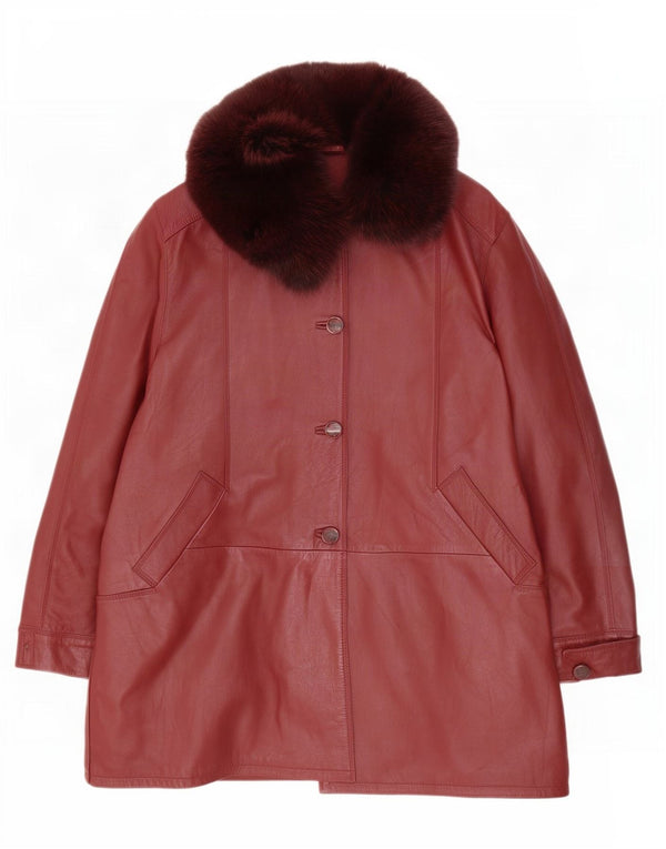 Palton de piele vintage pentru femei, cu croiala largi, IT 48 XL Burgundy Colorblock