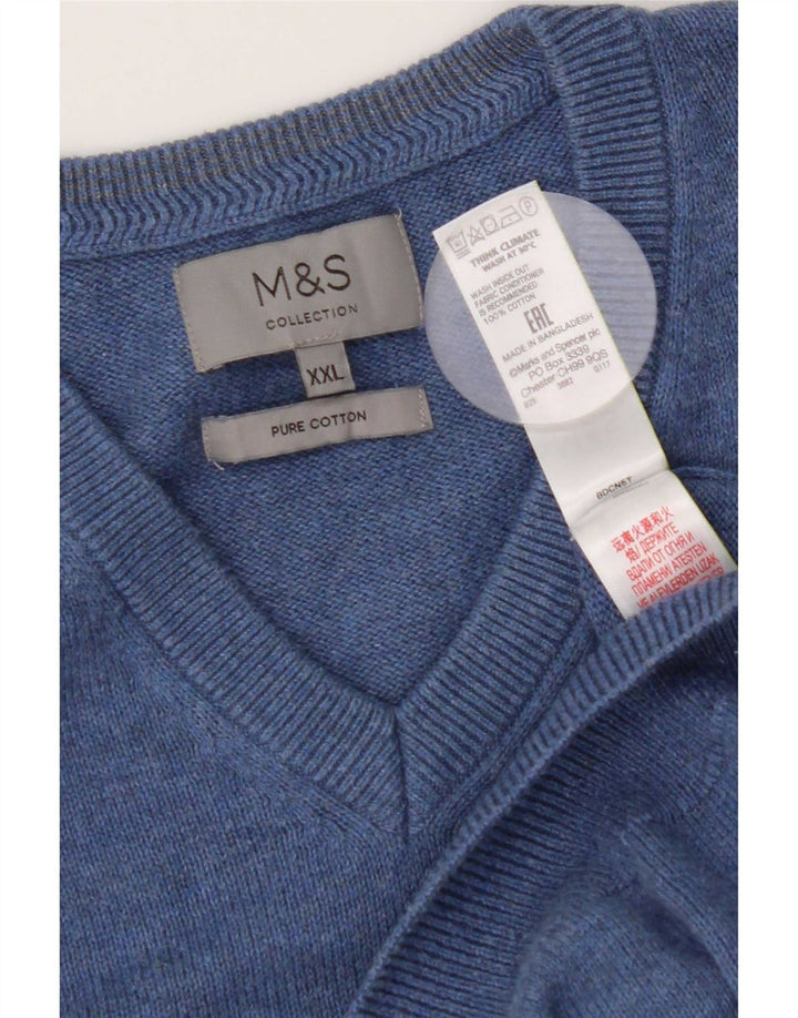 Pulover cu decolteu în V pentru bărbați Marks & Spencer, bumbac albastru 2XL