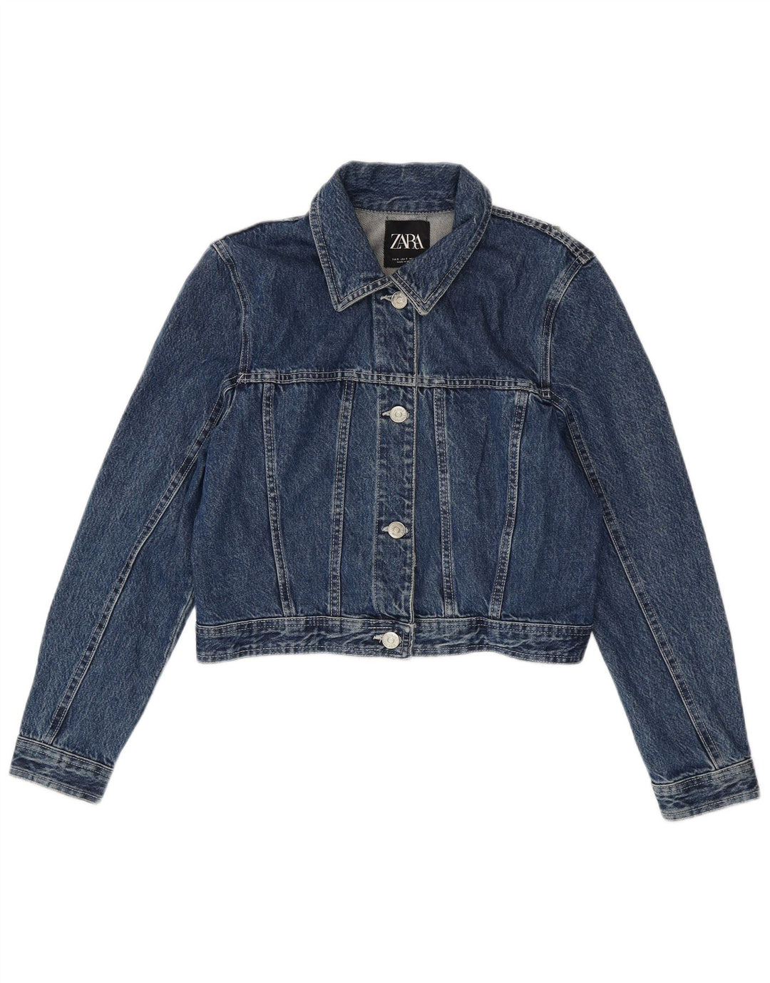 Jachetă de denim scurtă pentru femei Zara UK 10 mic, albastru, bumbac
