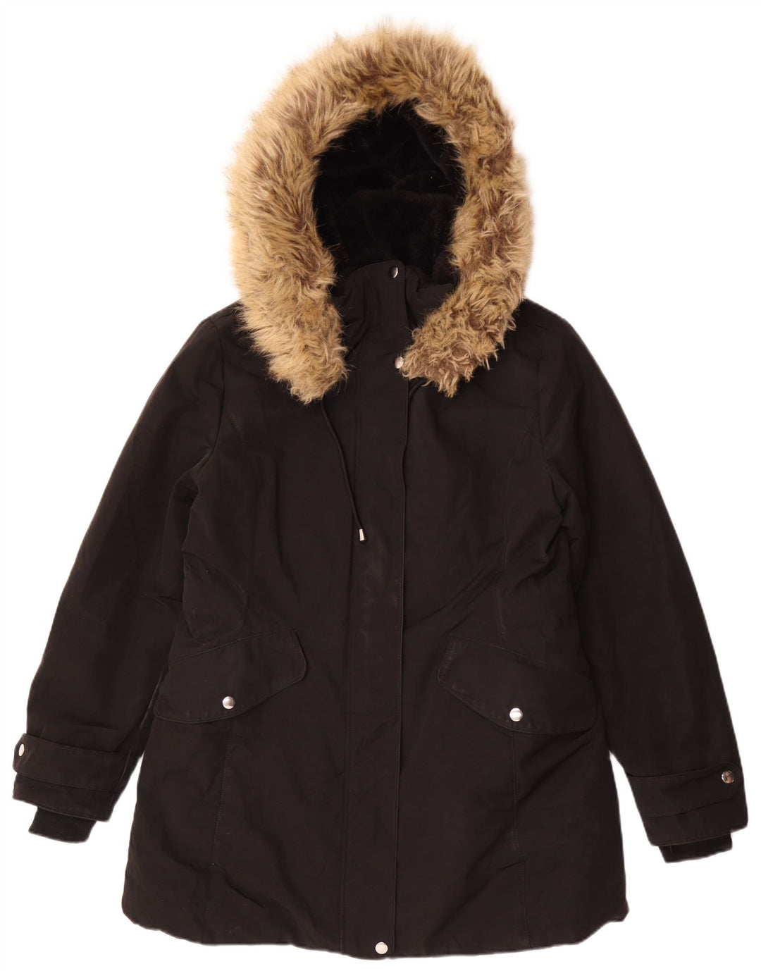Jachetă parka cu glugă pentru femei Zara UK 18 XL poliester negru