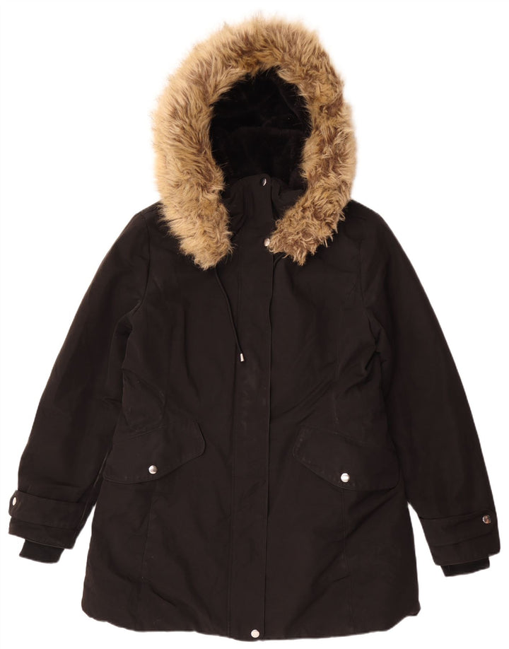 Jachetă parka cu glugă pentru femei Zara UK 18 XL poliester negru