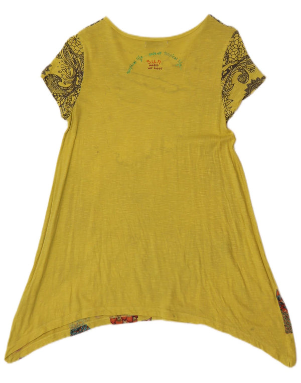 Desigual Womens Graphic Asymmetric Tunic Top UK 8 Small Yellow Floral