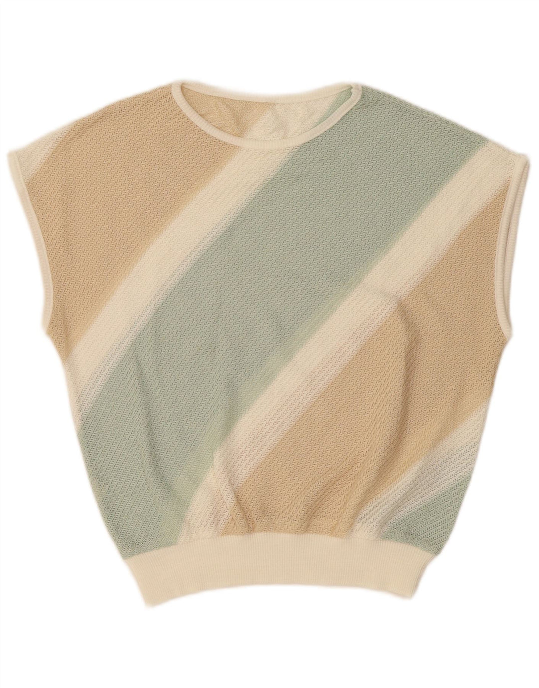 VINTAGE Femei Vest Tank Top UK 16 Mare Bej Dungi