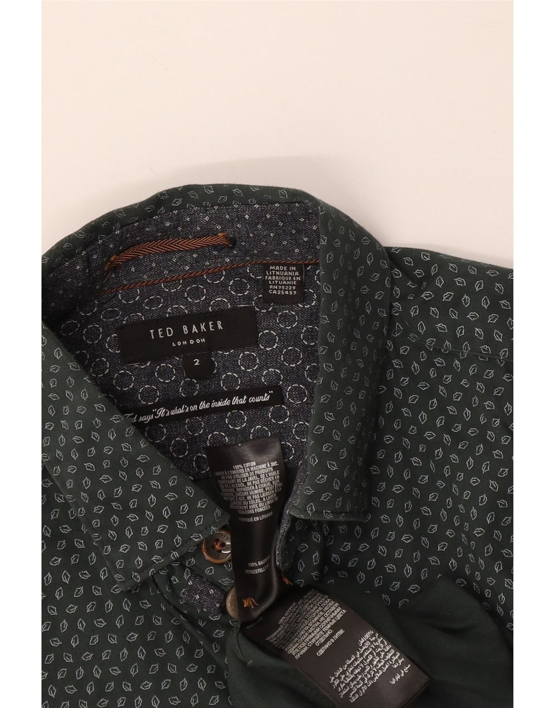 Cămașă Bărbați Ted Baker Mărimea 2 Bumbac Geometric Verde Mic