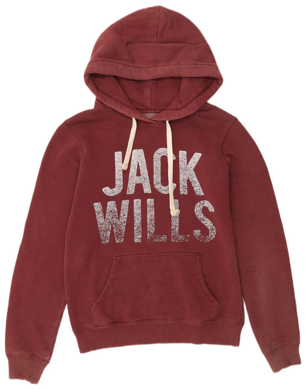 Jack Wills Womens Graphic Hoodie Jumper UK 8 Small Burgundy Cotton