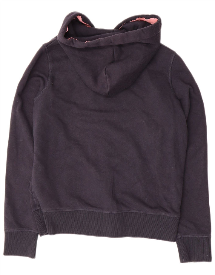 JACK WILLS Pulover cu glugă cu fermoar cu grafic pentru femei UK 8 Bumbac bleumarin mic