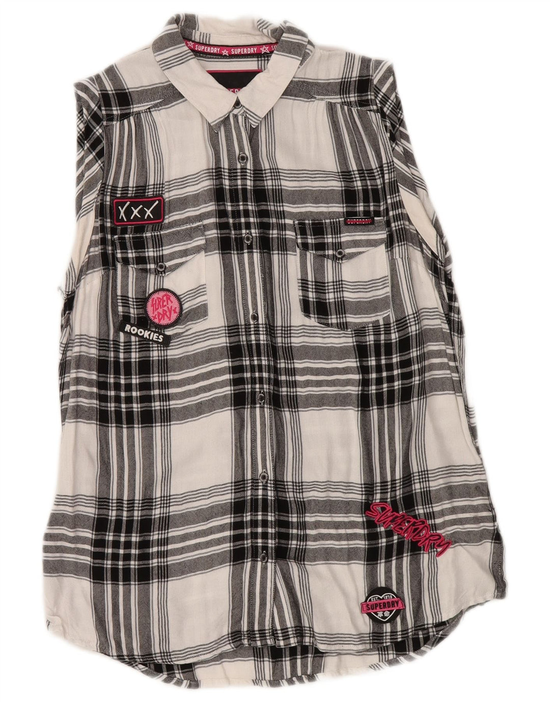 Cămașă cu flanel grafic Superdry pentru femei UK 14 Medium Black Check Viscose