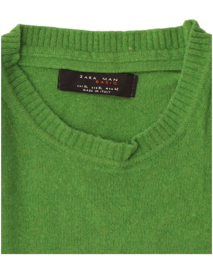 Pulover pentru bărbați Zara, cu gât crew, XL, lână verde