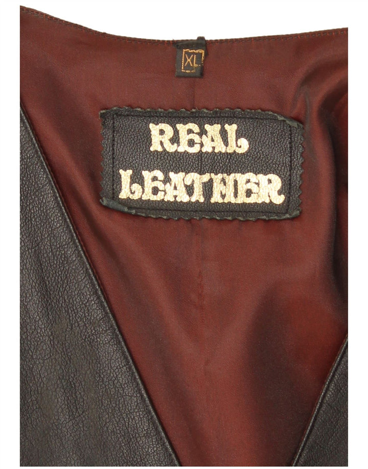 Vestă din piele vintage pentru bărbați XL din piele neagră