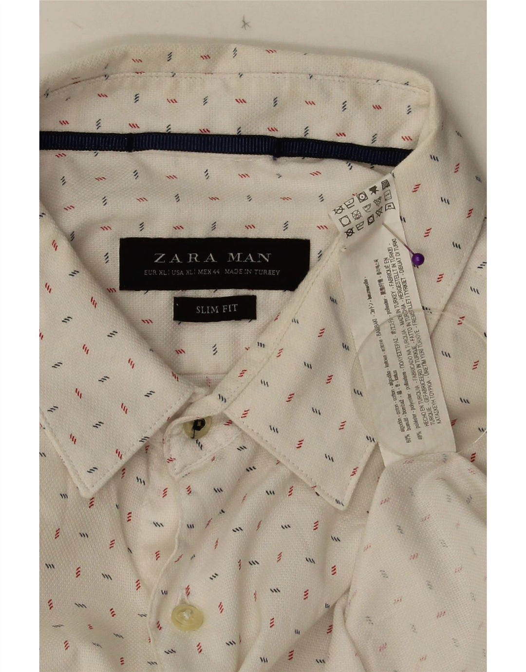 Cămașă ZARA Slim Fit XL Bumbac alb cu pete