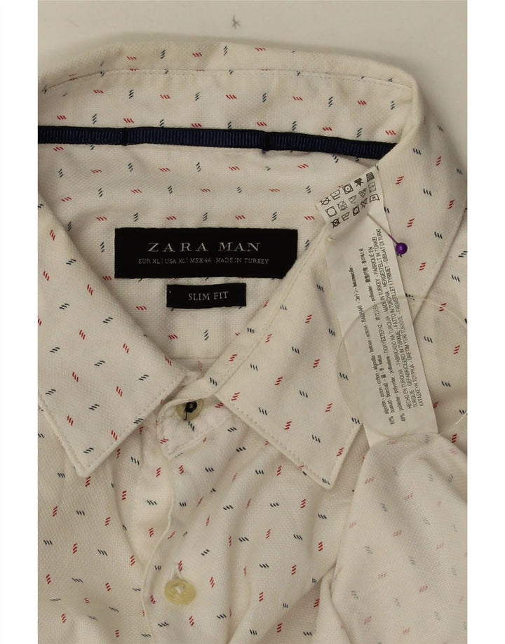 Cămașă ZARA Slim Fit XL Bumbac alb cu pete