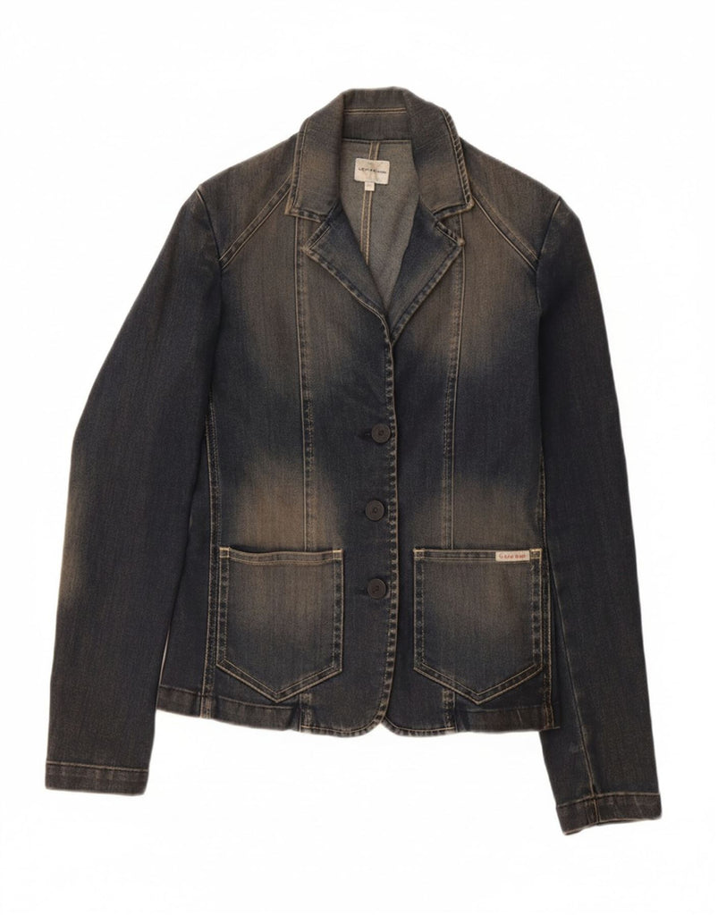 CALVIN KLEIN Womens Denim 3 Button Blazer Jacket UK 12 Medium Blue Cotton Vintage Calvin Klein and Second-Hand Calvin Klein from Messina Hembry 