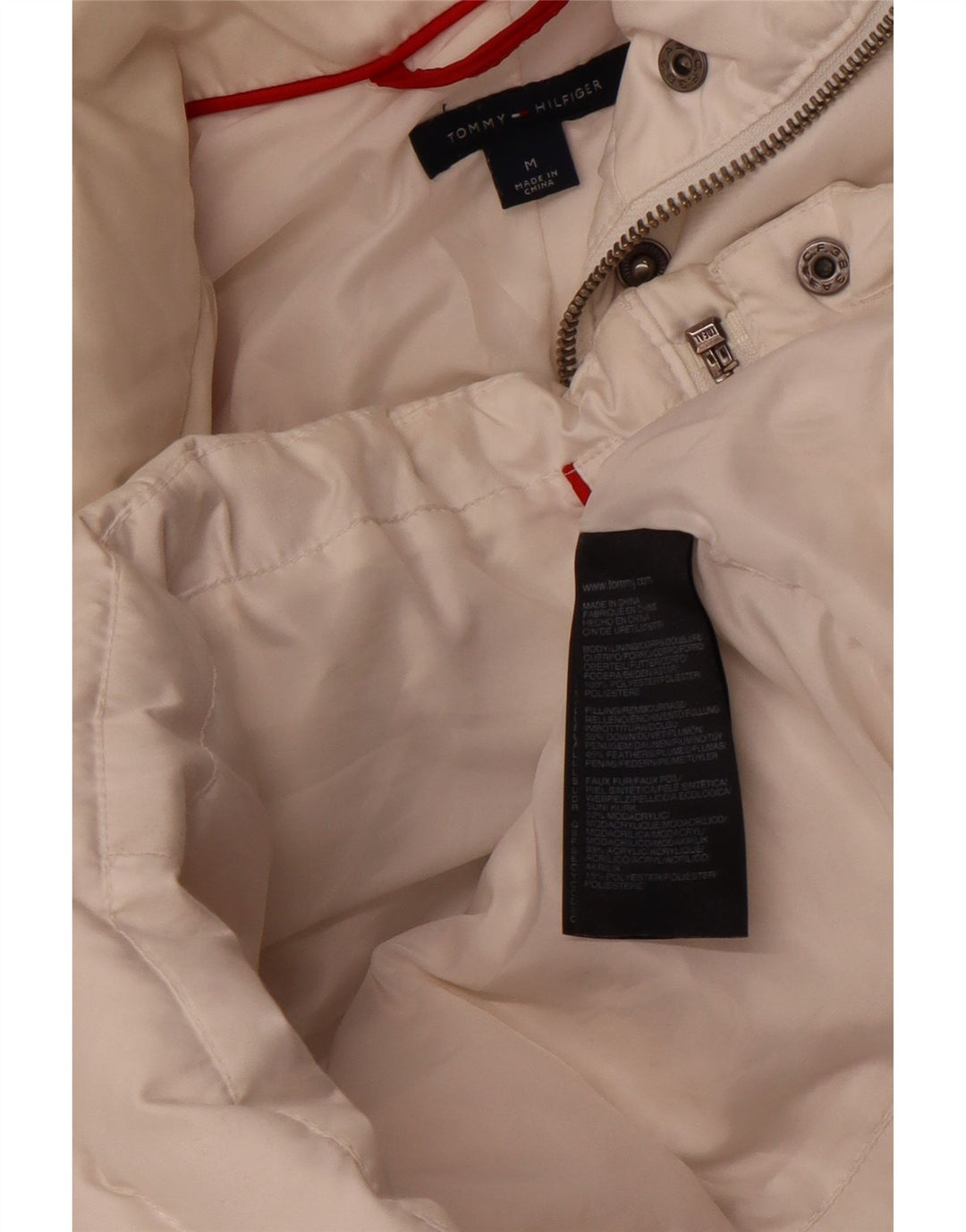 TOMMY HILFIGER Jachetă căptușită cu glugă pentru femei UK 12 Poliester alb mediu
