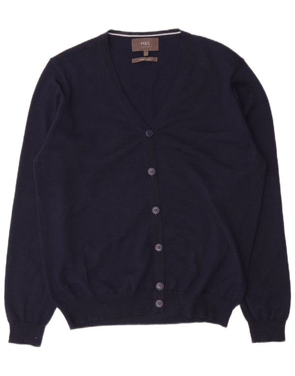 Pulover cardigan pentru bărbați Marks & Spencer, mare, lână merinos, albastru