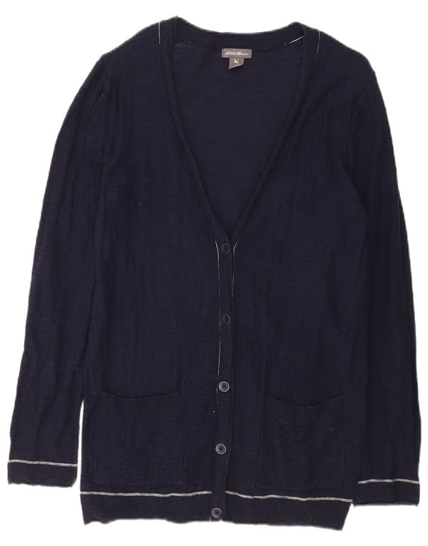 Pulover cardigan pentru femei Eddie Bauer UK 14 mare bumbac bleumarin