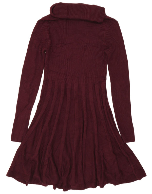 Calvin Klein Womens Long Sleeve Jumper Dress UK 10 Small Maroon Acrylic