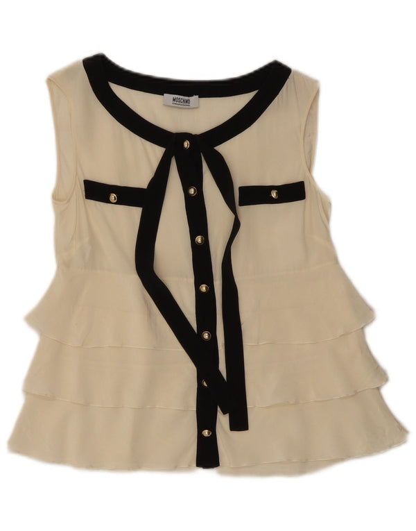 Bluză Crop fără mâneci pentru femei Moschino UK 8 Small White Silk