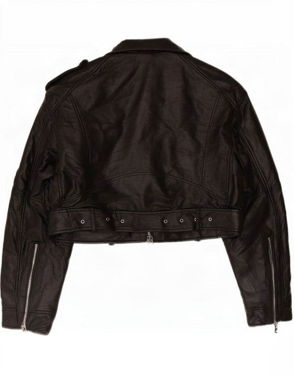 Jachetă motociclist din piele artificială pentru femei Zara UK 18 XL, poliester negru