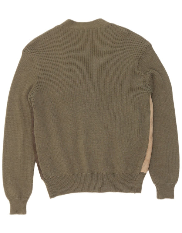 Pulover Vintage pentru bărbați din piele intoarsa cardigan IT 50 Medium Kaki Lână color bloc