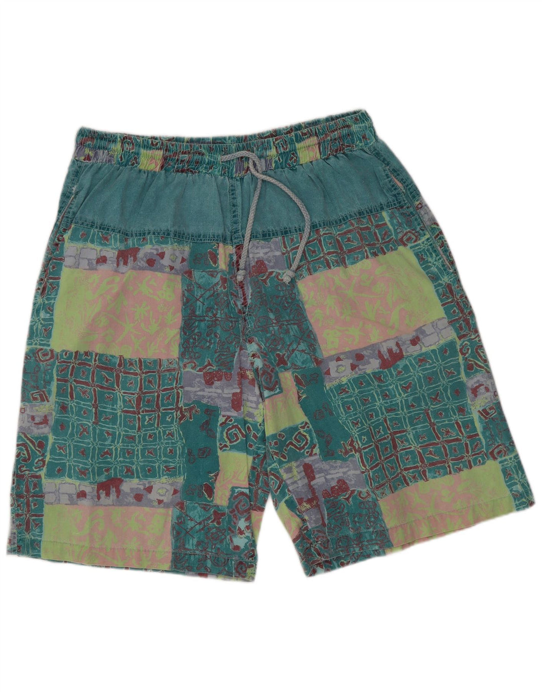 Pantaloni scurți casual vintage pentru bărbați, XL W32, bumbac mozaic verde