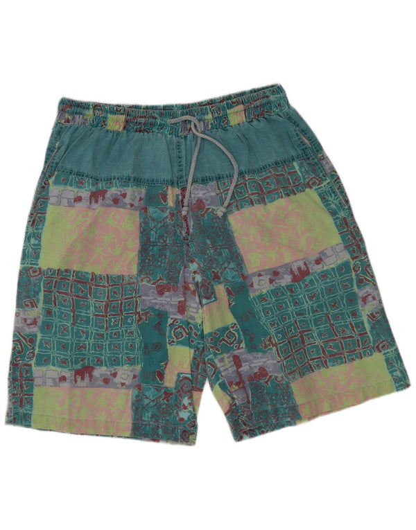 Pantaloni scurți casual vintage pentru bărbați, XL W32, bumbac mozaic verde