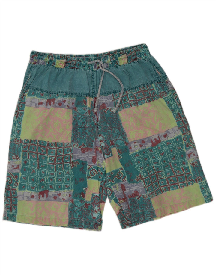Pantaloni scurți casual vintage pentru bărbați, XL W32, bumbac mozaic verde