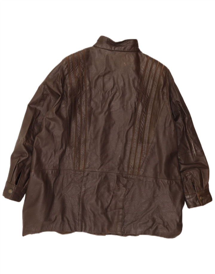 Jachetă de piele vintage pentru femei UK 22 3XL maro