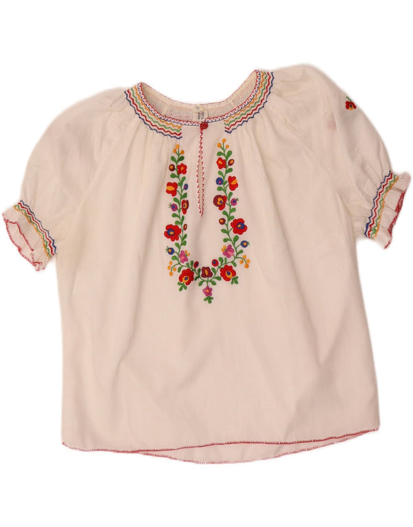 VINTAGE Bluză Crop Top Femei UK 16 Poliester Floral Alb Mare