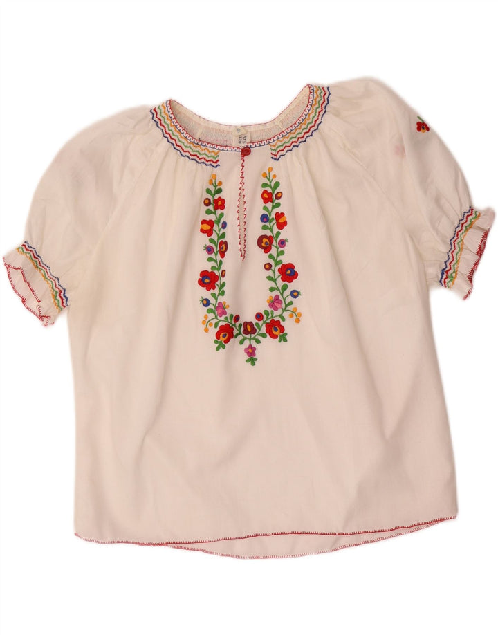 VINTAGE Bluză Crop Top Femei UK 16 Poliester Floral Alb Mare