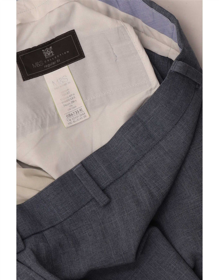 Pantaloni de costum pentru bărbați Marks & Spencer, cu ajustare normală, L40 L29, poliester bleumarin