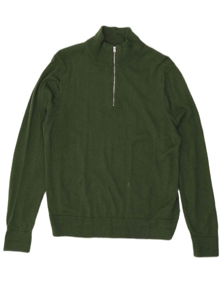 J. Crew Pulover pentru bărbați cu fermoar și gât, acrilic verde mare