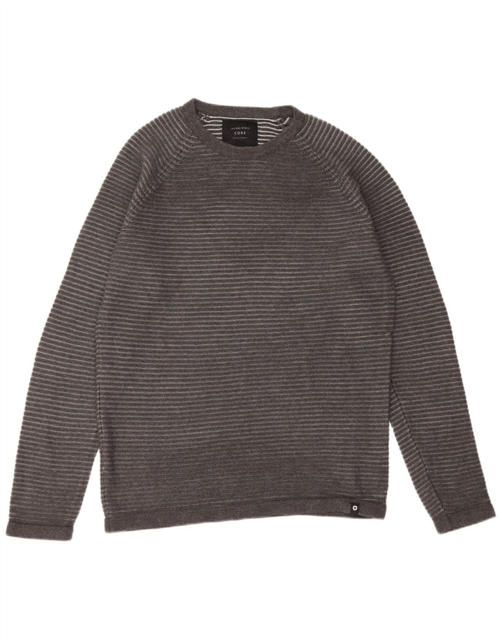 JACK & JONES Pulover pentru bărbați cu guler rotund, mărimea mare, cu dungi gri