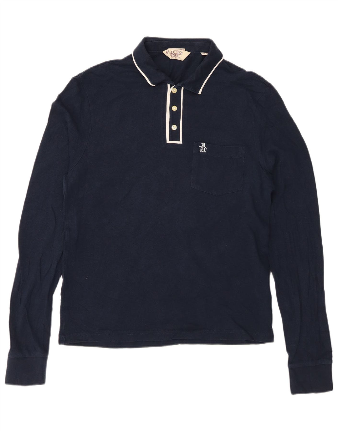 PENGUIN Tricou polo slim cu mânecă lungă pentru bărbați Heritage, mediu bleumarin