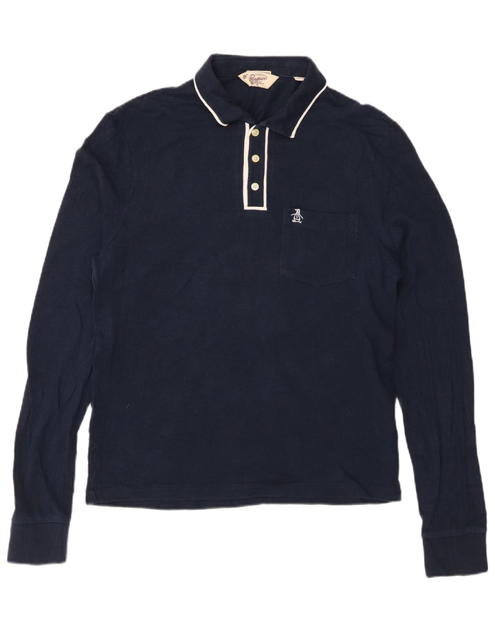 PENGUIN Tricou polo slim cu mânecă lungă pentru bărbați Heritage, mediu bleumarin