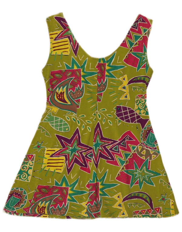 Mini rochie A-Line fără mâneci pentru femei Carnet UK 10 Small Green Geometric
