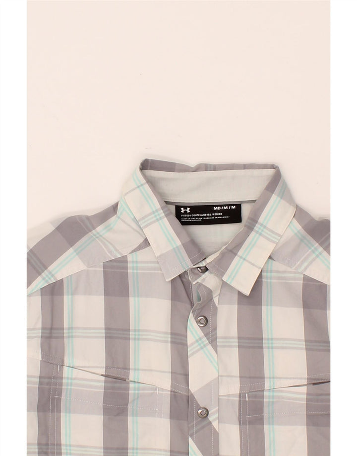 UNDER ARMOUR Mens Short Sleeve Shirt Medium Grey Check Cotton Vintage Under Armour and Second-Hand Under Armour from Messina Hembry 