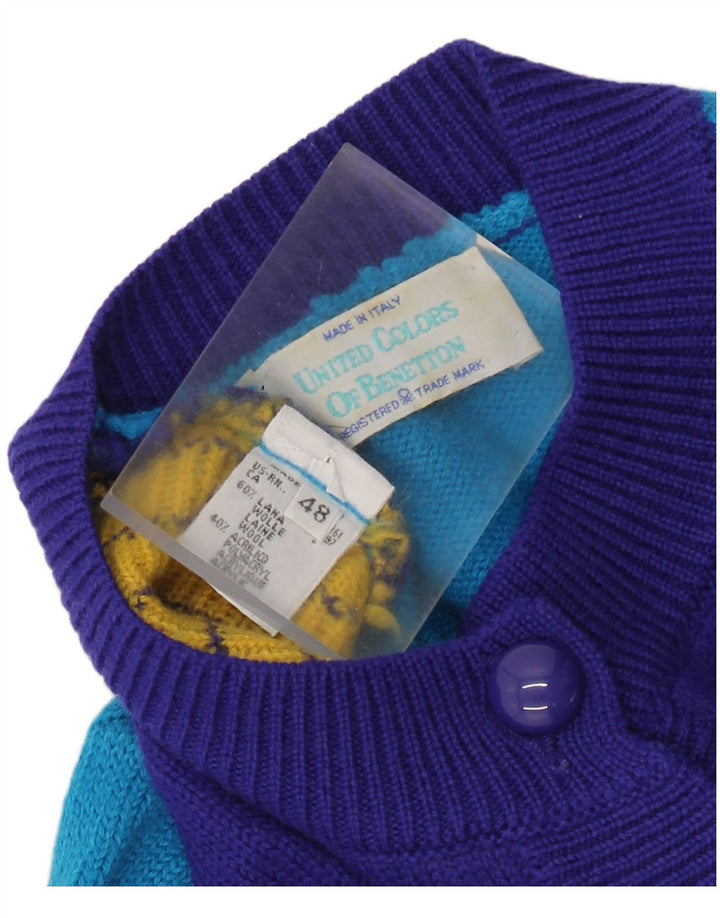 Pulover cardigan de iarnă pentru femei Benetton IT 48 XL Albastru Lână color bloc