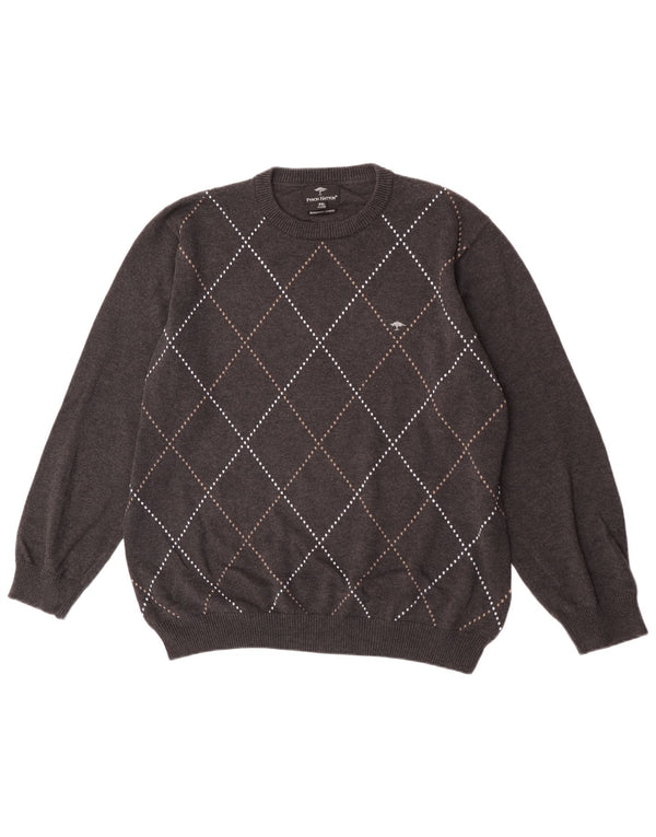 Pulover pentru bărbați Fynch Hatton, cu gât crew, 2XL, bumbac gri Argyle/Diamond