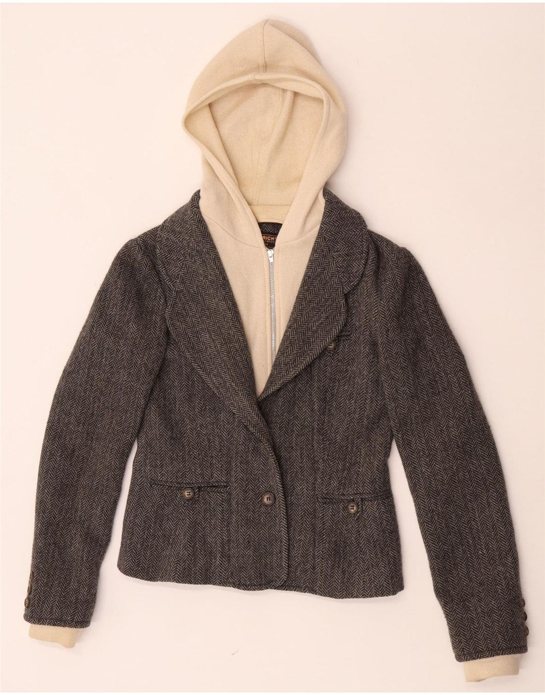jachetă blazer cu glugă cu 1 buton pentru femei, UK 10, gri mic, în spinare