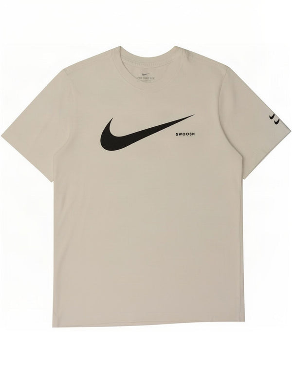 Tricou cu grafic Swoosh Nike pentru bărbați Top din bumbac alb mediu