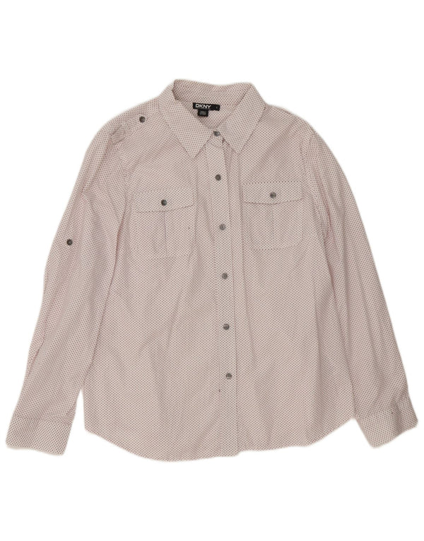 Cămașă militară Dkny pentru femei UK 16, mare, alb, din bumbac Argyle/Diamond