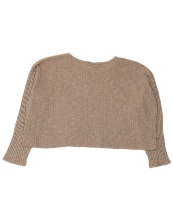 Topshop pentru femei Crop oversized Top cu mânecă lungă UK 12 Medium Beige Flecked