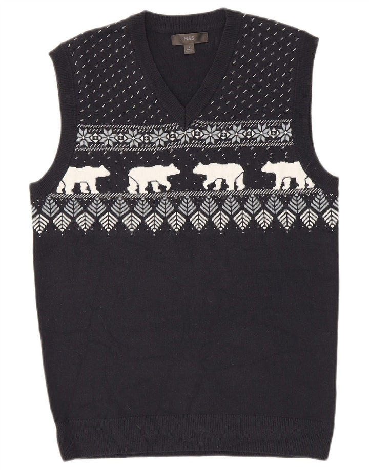 Marks & Spencer Vestă pentru bărbați Tank Top Mic Bleumarin Fair Isle Acrylic