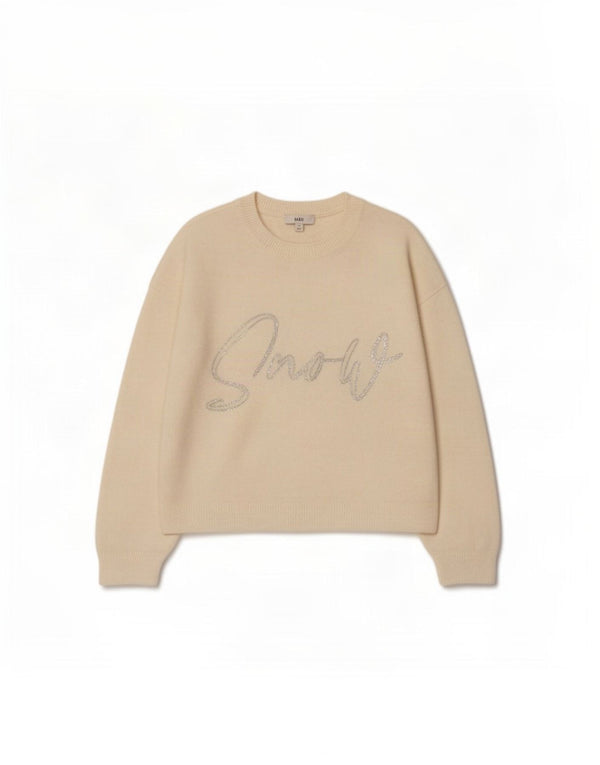 Marks & Spencer Pulover cu decolteu cu grafic pentru femei UK 14 Medium Off Wh