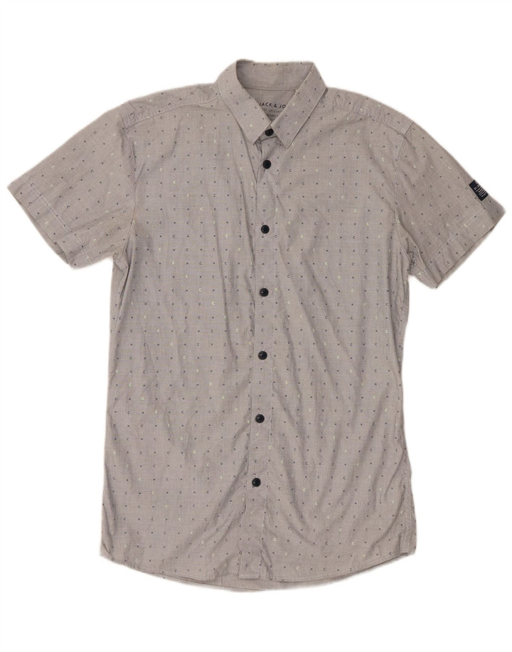 Cămașă Jack & Jones pentru bărbați cu mânecă scurtă, bumbac cu pete, gri mediu