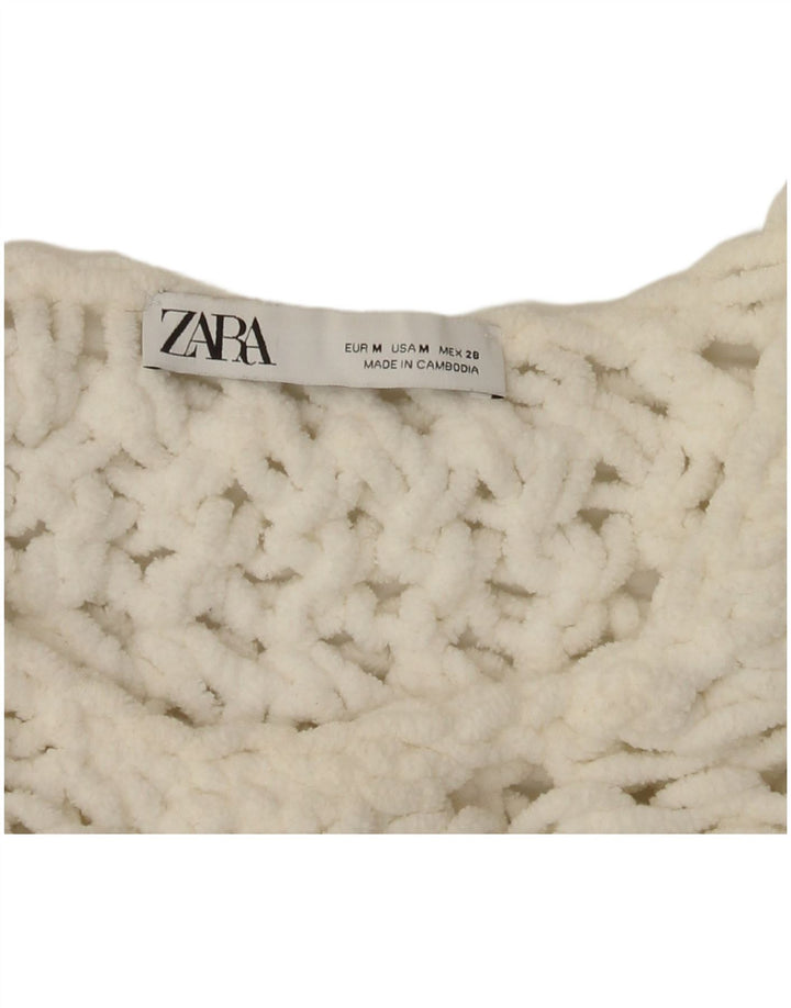 Pulover oversized Crop Crew Deck pentru femei Zara UK 14 Medium White
