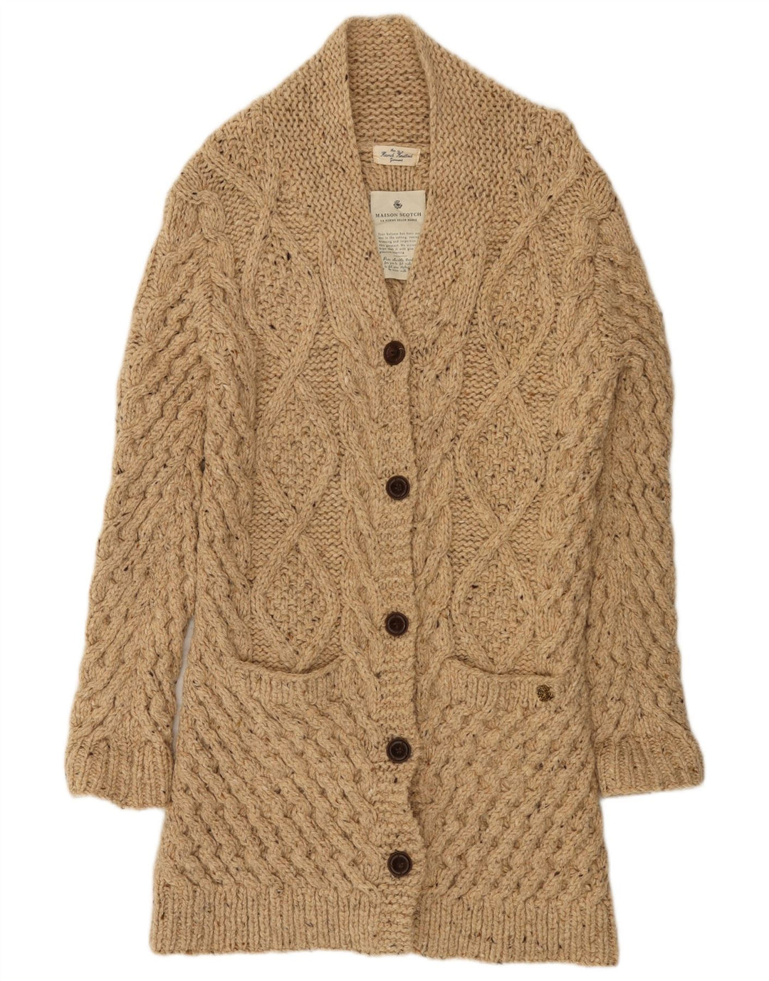 MAISON SCOTCH Pulover cardigan tricotat manual pentru femei US 4 Small Beige